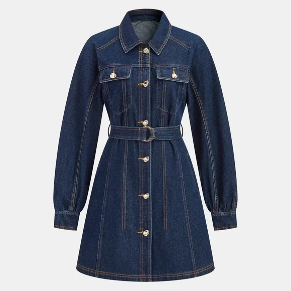 Commense Belted Denim Shirt Dress NWT - Picture 1 of 5